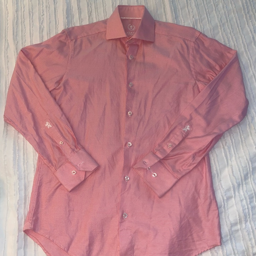 Red and white button down
